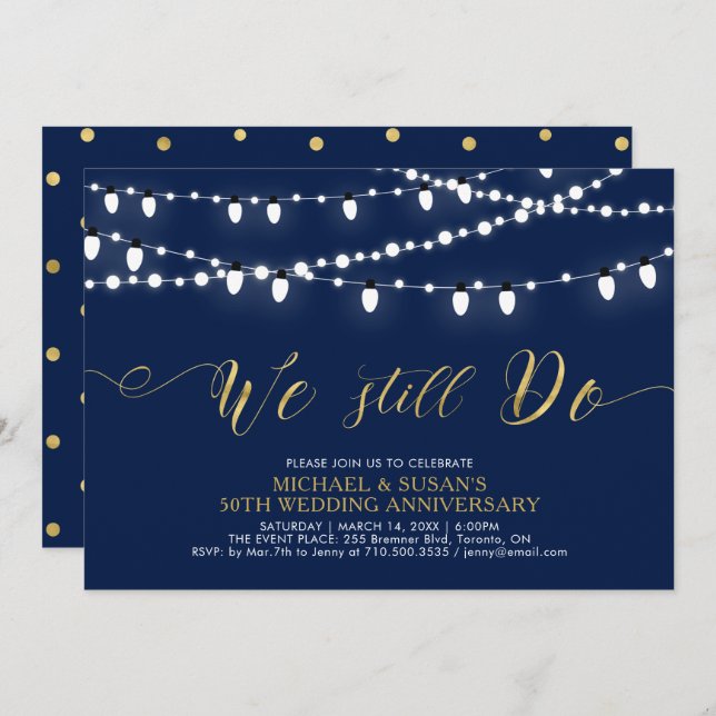 Gold & Navy | Modern 50th Wedding Anniversary Invitation (Front/Back)