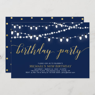 Gold & Navy   Modern Adult 50th Birthday Party Invitation
