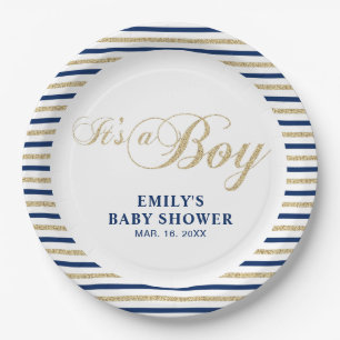Gold & Navy   Modern Baby Shower Party Plate