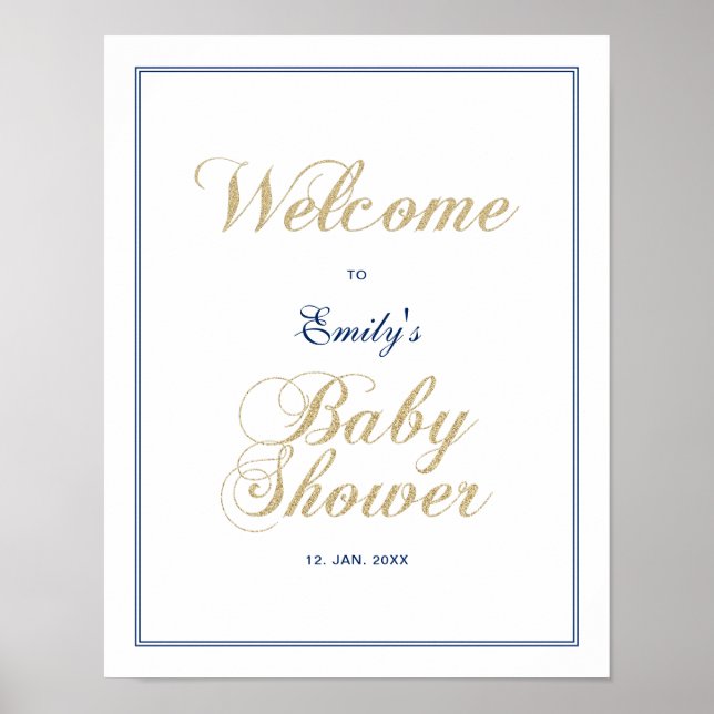 Gold & Navy | Modern Boy Baby Shower Welcome Sign (Front)