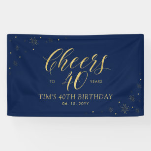 Gold & Navy Modern Cheers 40th Birthday Party Banner