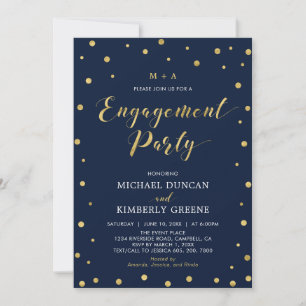 Gold & Navy   Modern Confetti Engagement Party Inv Invitation