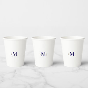 Gold & Navy Monogram Wedding  Paper Cups