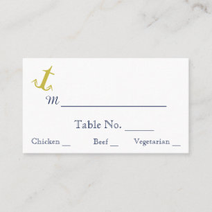 Gold Navy Nautical Anchor Beach Wedding Place Card