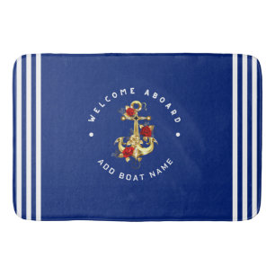 Gold Navy Nautical Anchor yacht club retro Rose Na Bath Mat