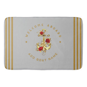 Gold Navy Nautical Anchor yacht club retro Rose Na Bath Mat