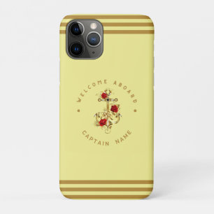 Gold Navy Nautical Anchor yacht club retro Rose Na Case-Mate iPhone Case