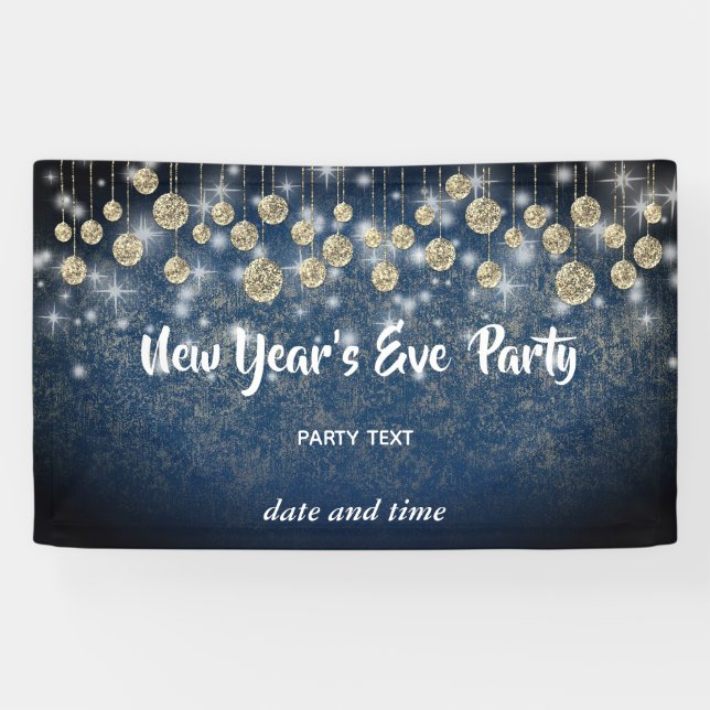 Gold navy  New Year's Eve  party sparkling Banner (Horizontal)