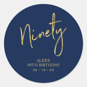 Gold & Navy Ninety 90 Birthday Favour Thank you Classic Round Sticker