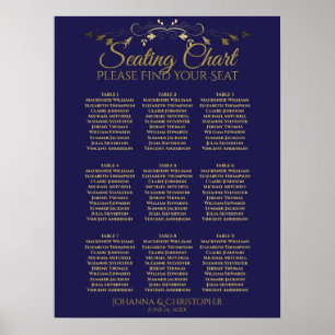 Gold & Navy Simple 9 Table Wedding Seating Chart