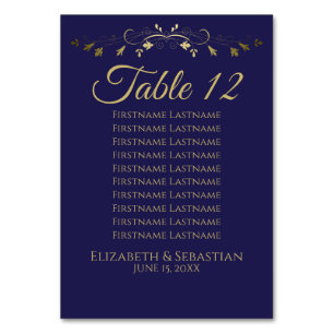 Gold & Navy Simple Elgant Wedding Seating Chart Table Number