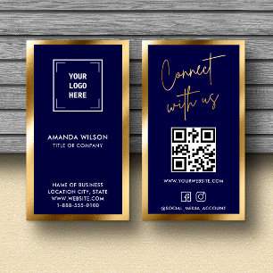 GOLD NAVY Social Media QR Code Photo Professional Business Card