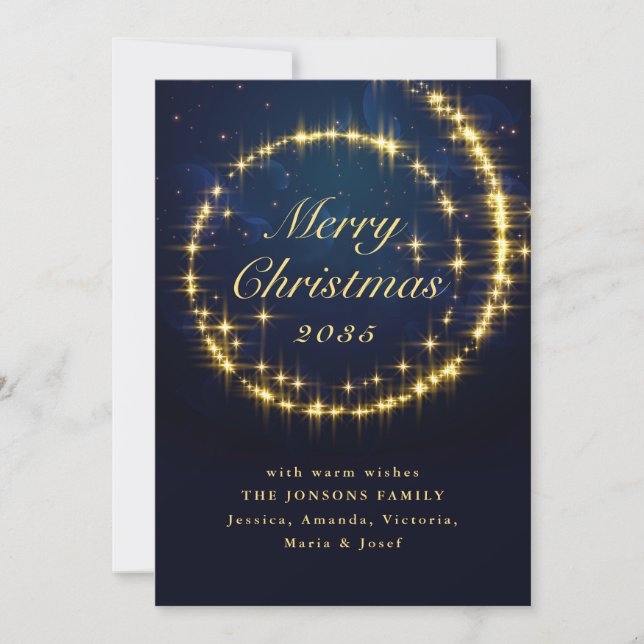 Gold Navy Sparkle  Christmas Lights Holiday Card (Front)