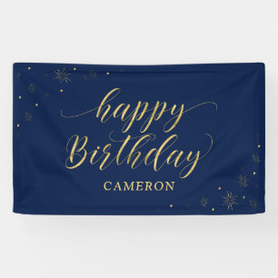 Gold & Navy Sparkle Happy Birthday Party Banner