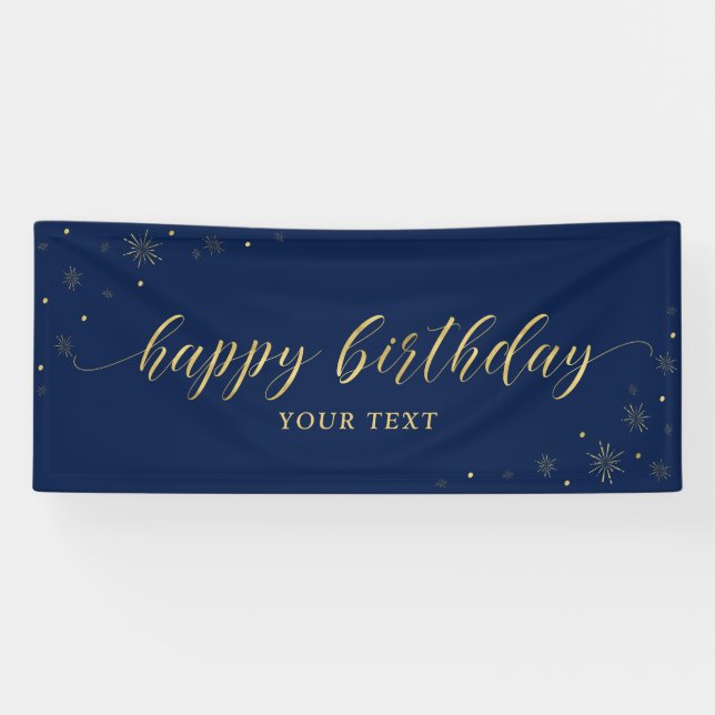 Gold & Navy | Sparkle Happy Birthday Party Banner (Horizontal)