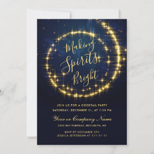 Gold Navy Sparkle Lights Christmas COCKTAIL Party Invitation