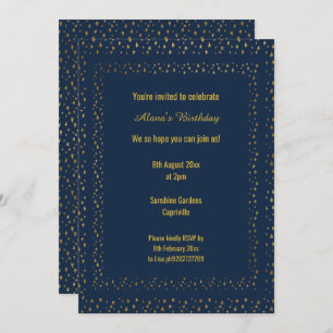 Gold Navy Star Pattern Modern Birthday Custom Invitation