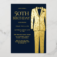 Gold & Navy Suit & Tie 50th Birthday Party