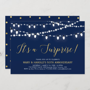 Gold & Navy   Surprise 50th Wedding Anniversary Invitation
