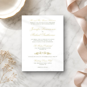 Gold Navy Texts Simple Signature Wedding Invitation