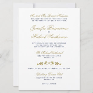 Gold Navy Texts Simple Signature Wedding Invitation