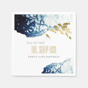Gold Navy Underwater Fish Any Age Birthday Invite Napkin