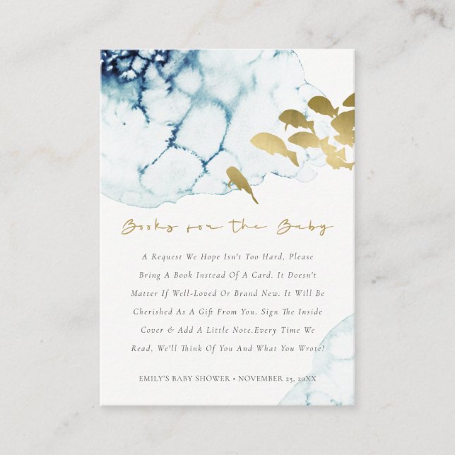GOLD NAVY UNDERWATER FISH BOOKS FOR BABY SHOWER ENCLOSURE CARD (Front)