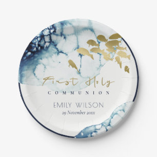 GOLD NAVY UNDERWATER FISH FIRST HOLY COMMUNION PAPER PLATE