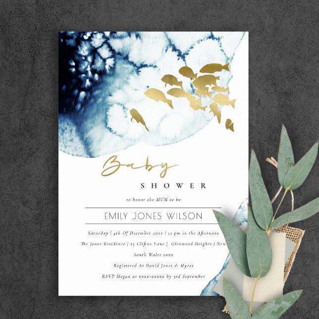 GOLD NAVY UNDERWATER SEA FISH BABY SHOWER INVITE (Creator Uploaded)