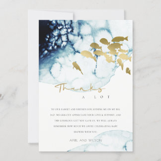 GOLD NAVY UNDERWATER SEA FISH BABY SHOWER THANKS INVITATION