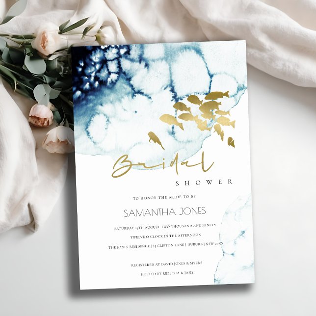 GOLD NAVY UNDERWATER SEA FISH BRIDAL SHOWER INVITE (Creator Uploaded)