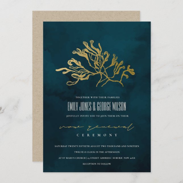 GOLD NAVY UNDERWATER SEAWEED VOW RENEWAL INVITE (Front/Back)