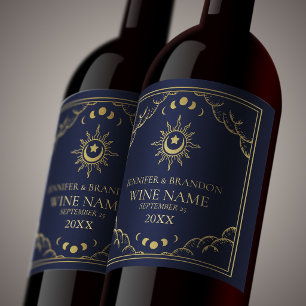 Gold & Navy Vintage Tarot Card Wedding  Wine Label