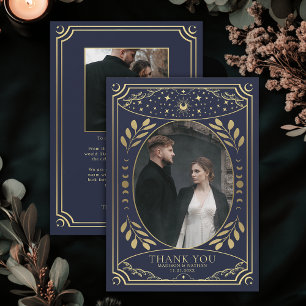 Gold Navy Vintage Tarot Gothic Wedding Thank You Card