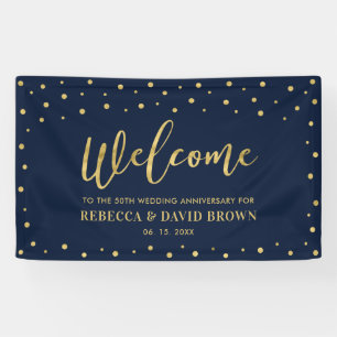Gold & Navy   Welcome Wedding Anniversary Party Banner