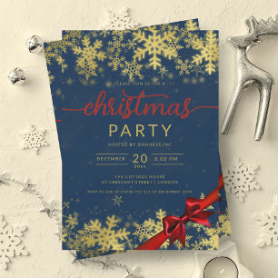 Gold Navy Winter Wonder Company Christmas  Invitation