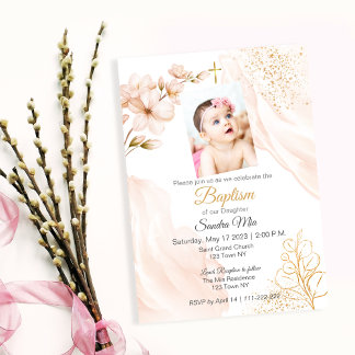 Gold Neutral Baptism Invitation