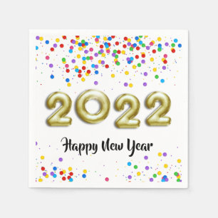 Gold New Year 2022 Balloons Colourful Confetti Napkin