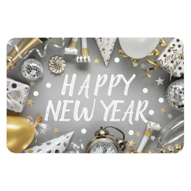Gold New Year Party New Years Day Clipart Magnet (Horizontal)