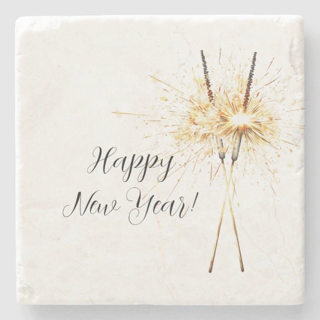 Gold New Year's Eve Day Celebration Sparklers Stone Coaster (Front)