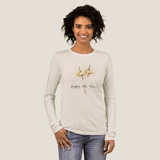 Gold New Year's Eve Day Celebration Sparklers Tri-Blend Shirt (Full Front)