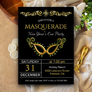 Gold New Year's Eve Masquerade Party Invitation