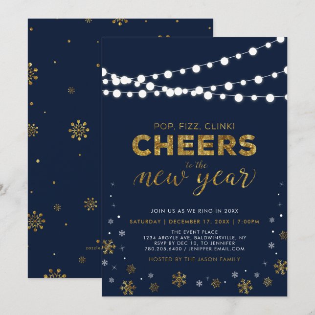 Gold New Years Eve Party, Corporate Holiday Party Invitation (Front/Back)