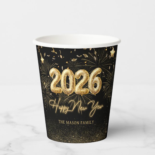 Gold New Year's Eve Party Paper Cups (Front)
