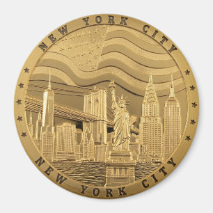 Gold New York City Skyline Souvenir Magnet