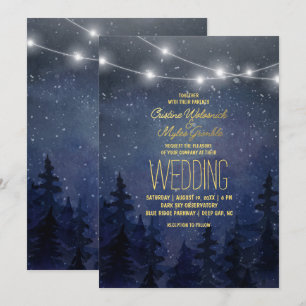 Gold Night Sky Forest Wedding String Lights Invitation