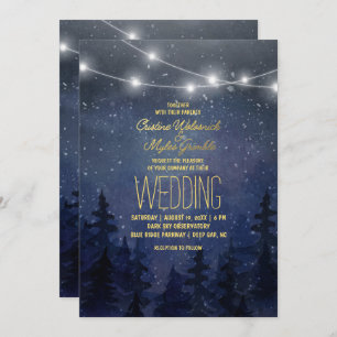 Gold Night Sky Forest Wedding String Lights Invitation