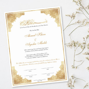 Gold Nikkah Certificate for Muslim Islamic Wedding Poster