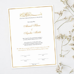 Gold Nikkah Certificate for Muslim Islamic Wedding Poster