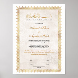 Gold Nikkah Certificate for Muslim Islamic Wedding Poster